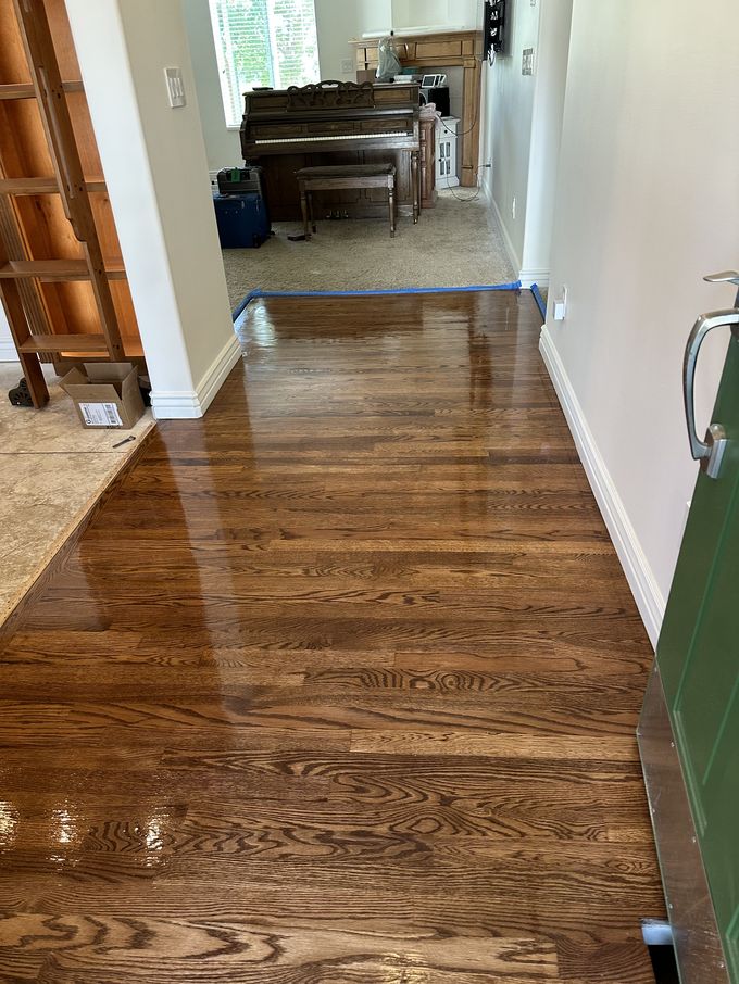 Red Oak Refinish after high-gloss finish — Cottonwood Heights · High-Gloss Finish