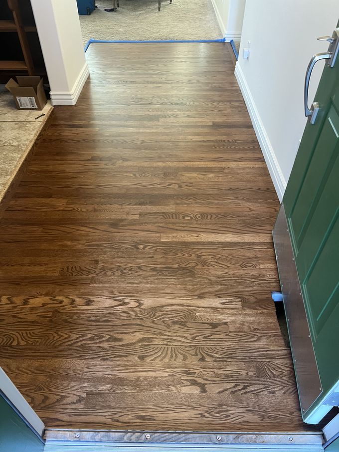Red Oak Refinish before refinishing — Cottonwood Heights · High-Gloss Finish