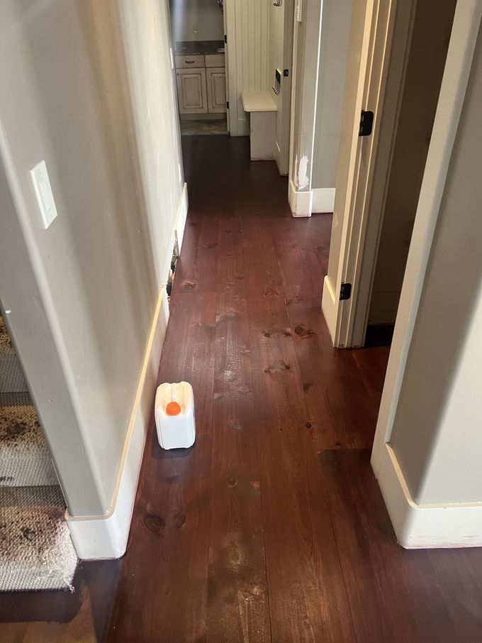 Wide-Plank Hardwood Refinish before refinishing — West Jordan · Dark Cherry Stain, High-Gloss